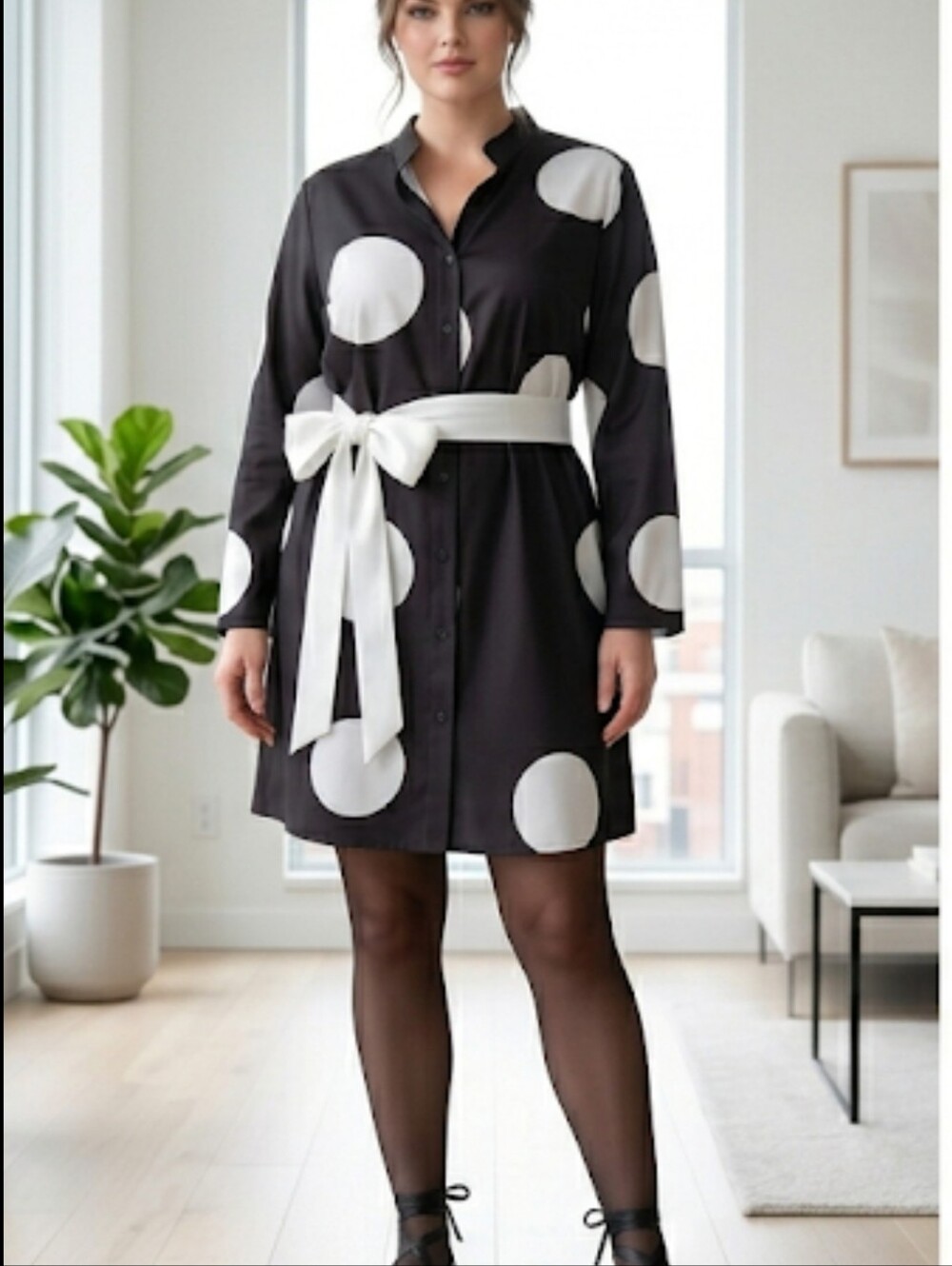 Chic Black & White Polka Dot Mini Dress / Tunics - Size XL (16)